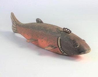 A Nice Fish Decoy Carved From Wood With Metal Fins Probably 
