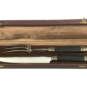 Antique French Boxed Carving Knife and Fork.