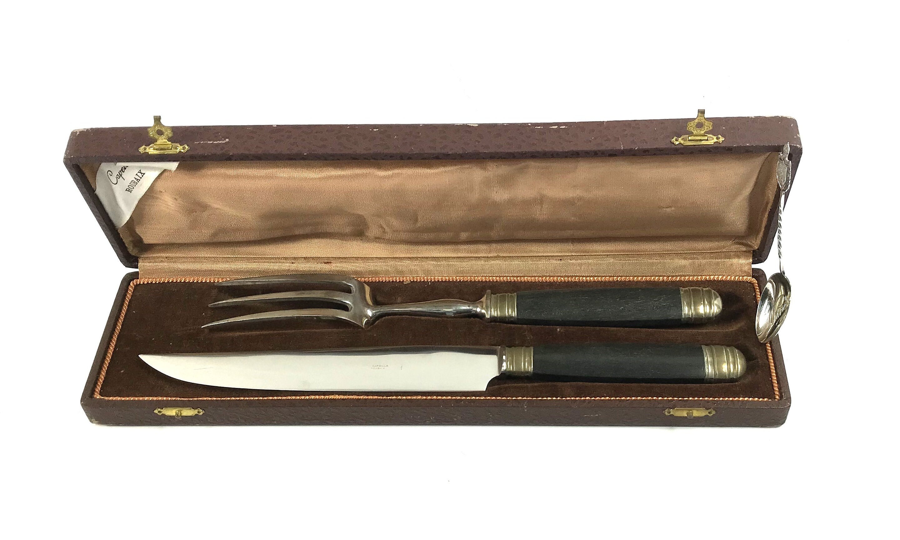 Antique French Boxed Carving Knife and Fork.