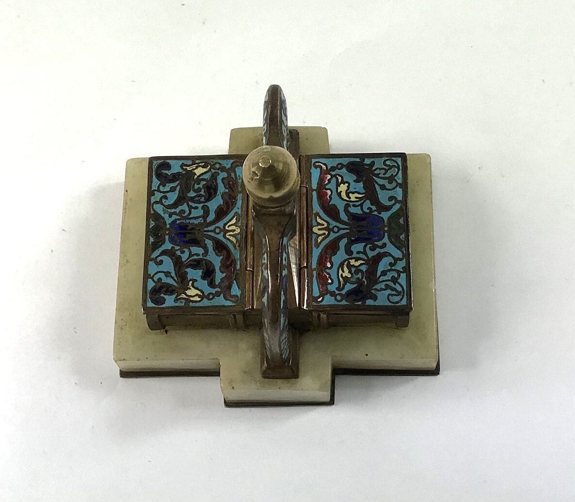 Antique Postage Stamp Holder in the Form of a Book Press. Enamel