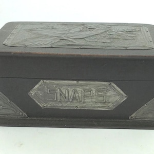 Arts and Crafts Style Wood and Pewter Snaps/Photographs/Paying Cards Box. Keepsakes C.1910