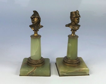 Stunning pair of military bronzes on matching Onyx pedestals.