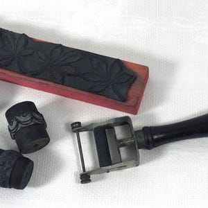 French Antique Embroidery Roller Stamp, Four Patterned Barrels, Plus long Stamp.