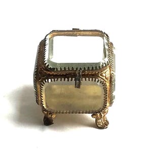 Antique French Beveled Glass & Gilt Brass Jewel Casket | Footed Trinket Box