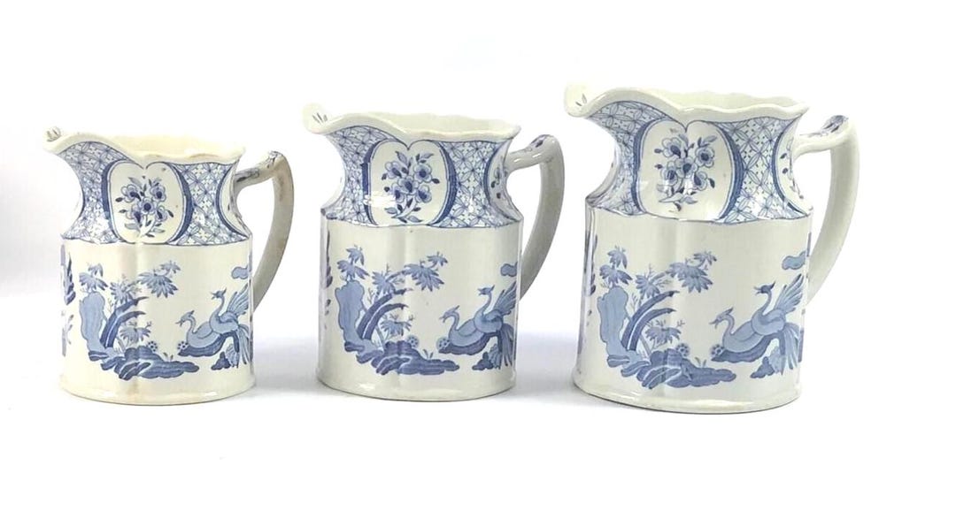 Set of Three Blue and White Old Chelsea Pitchers, Jugs. English. - Etsy