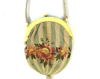 Antique Embroidered Evening Purse/Handbag. With Tassel. Bakelite Frame.