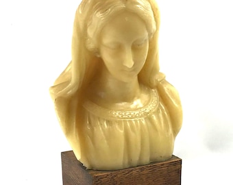 Busto de Nuestra Señora Madonna esculpido en cera vintage, estatua de cera.