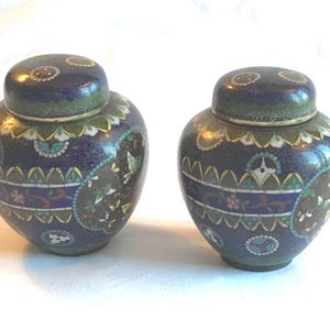 Pair of Vintage Chinese Cloisonné Ginger Jars with Lids