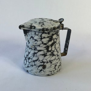 Vintage French Enamel Splatter Ware Pitcher with Hinged Cover