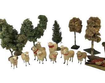 German Flock Of Sheep With Shepherd And Trees