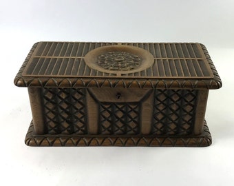 Antique French Carved Chestnut Marriage Keepsake Box. C1890