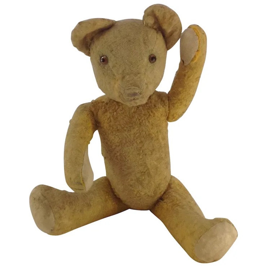 Le - Ancienne Peluche Ours Teddy Bear articulé intérieur en paille