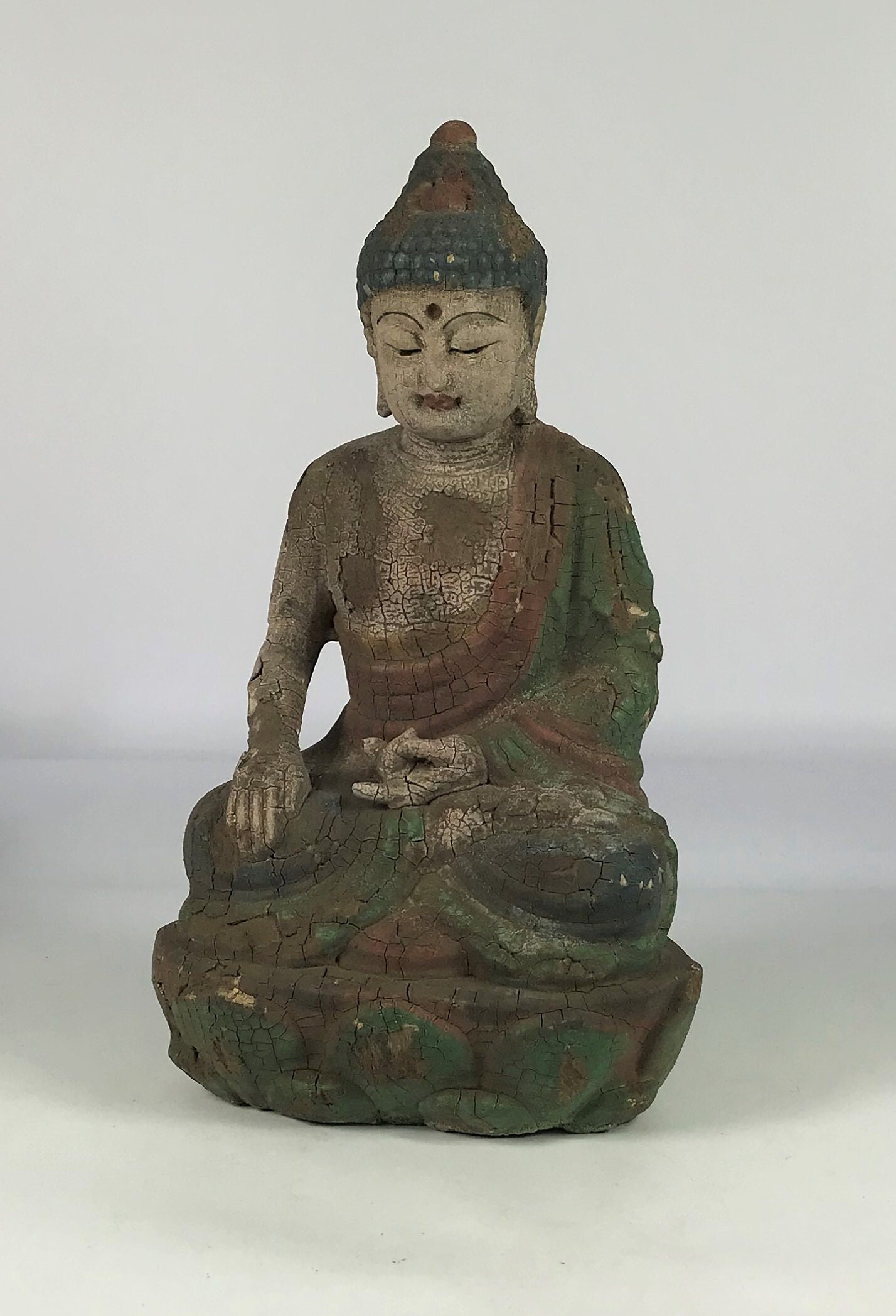 Bouddha Polychrome Du 18Ème Siècle avec Un Espace de Dédicaces.