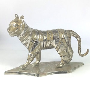 Vintage Silver-Plated Musical Tiger. Desk Tidy. Nib Box.