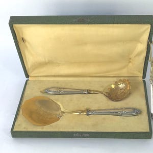 Antikes Boxed Set aus französischem Sterling Silber & Vermeil Gold Eiscreme Servierer