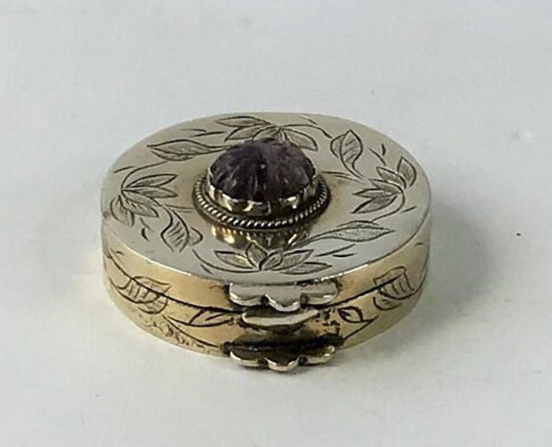 Vintage Silver Pill Box With Central Amethyst Stone. Etsy