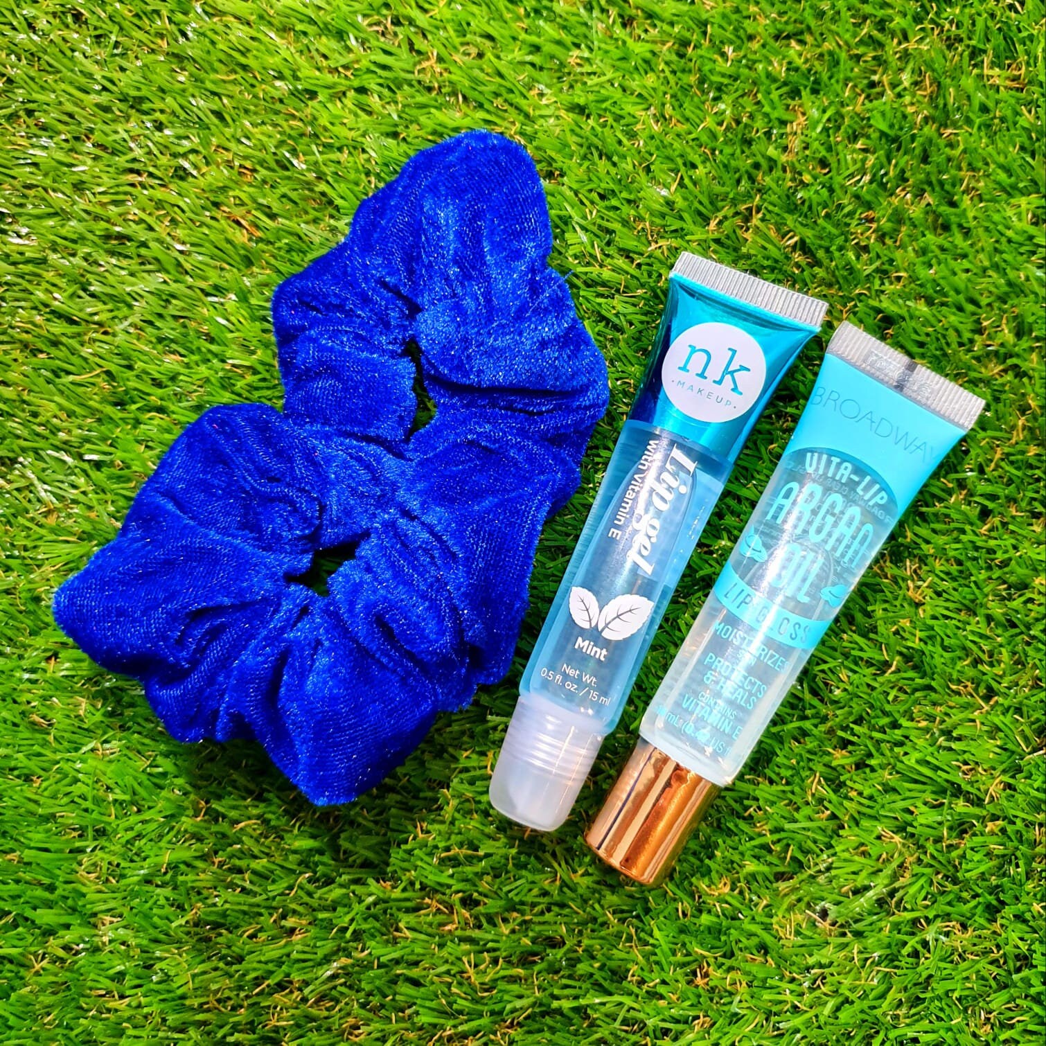 Blue Scrunchie and Lip Gloss Bundle Etsy