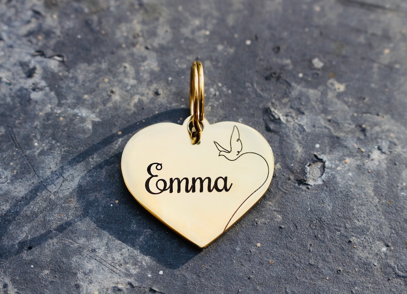 Personalized dog tag heart shape/ Dog name tag/ Pet ID tag Custom dog tag Cat ID tag Cat name tag /Gift for dog, cat. zdjęcie 6