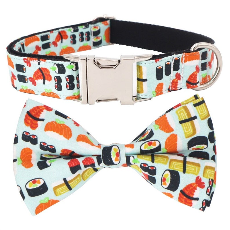 Sushi-Fan Design, personalisiertes Hundehalsband und Leinenset mit Fliege, kostenlose Gravur Name und Telefonnummer für Hunde/Katzen Bild 3