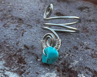 Turquoise ring - met draad gewikkeld - handgemaakte sieraden - bohostijl