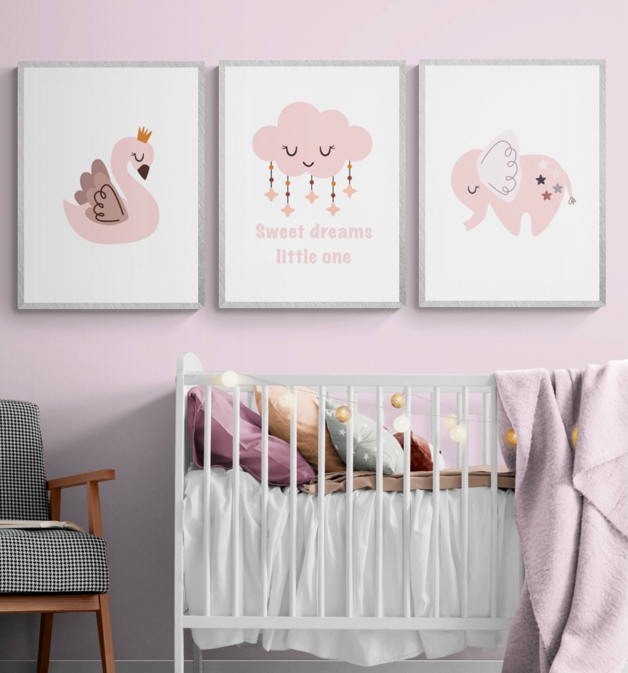 Pink nursery prints. Girls nursery prints. Set of 3. Cute Etsy