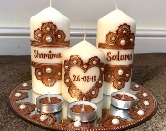 Wedding Candles Thaal Set | Save The Date | Momento | Henna | Personalised | Bridal Shower | Favours | Anniversary | Gift | Mehndi | Shaadi