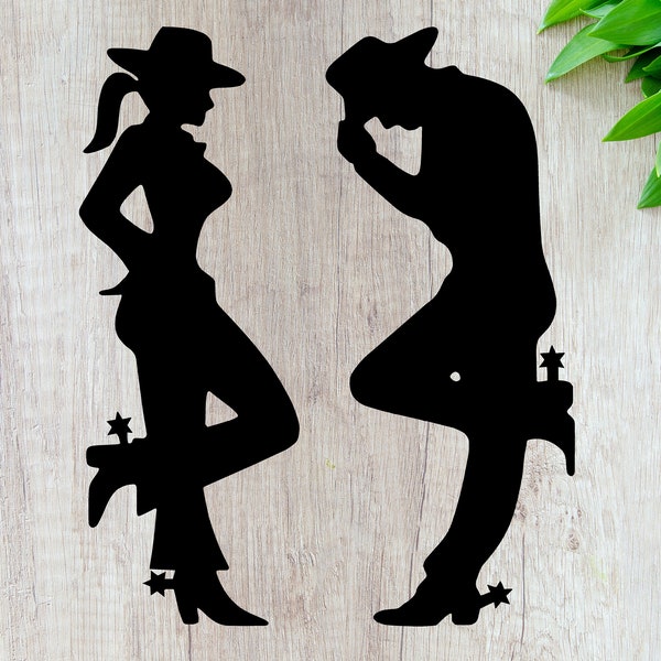 Cowgirl & Cowboy Decal - SVG Files - DXF File - Dwg File - CNC Ready (Digital File)