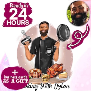 Chef Logo Design, Chef Cartoon Logo, Portrait Logo, Custom Food, Chef Cook Logo, Restaurant Logo, Food Logo, Digital Realistic Portrait