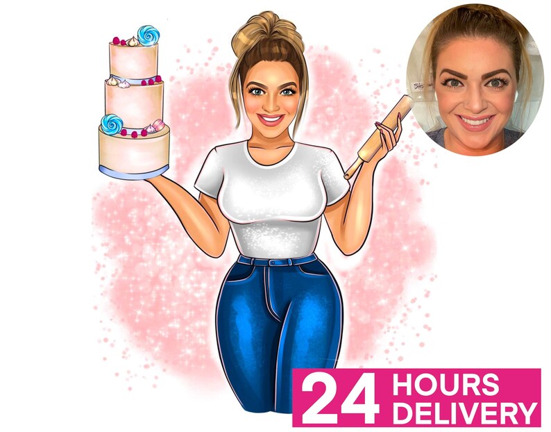 Cake Decorator Logo, Realistic Portrait, Sweets Shop Logo, Dessert