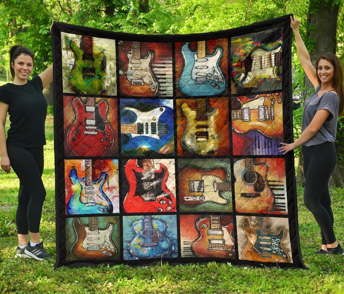 Classic guitar quilt blanket electric guitar gift for music Etsy
