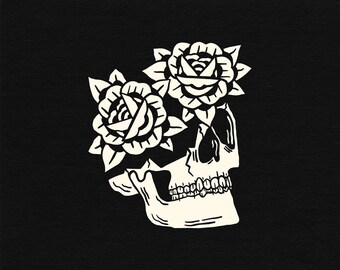 Totenkopf und Rosen transparent PNG Datei - DTG T-Shirt Design - Sublimationsdruck Design - Digitaler Download - vorgefertigte t-shirt grafik