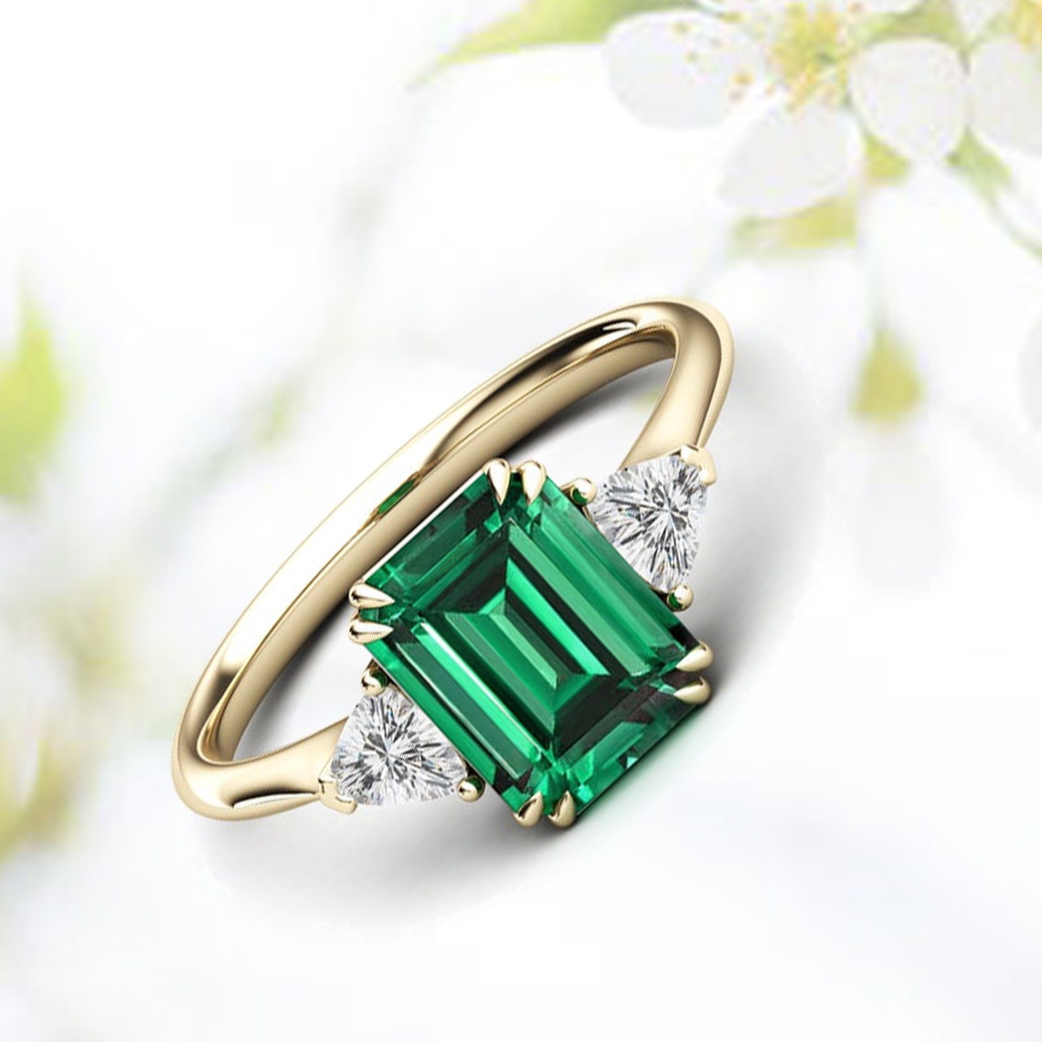 Emerald Gemstone Ring Engagement Ring Rectangle Ring Etsy