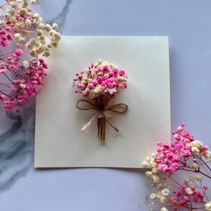 Trockenblumenkarte Schleierkraut beige/rosa | Klappkarte Grußkarte Geschenk Geburtstag Taufe Hochzeit