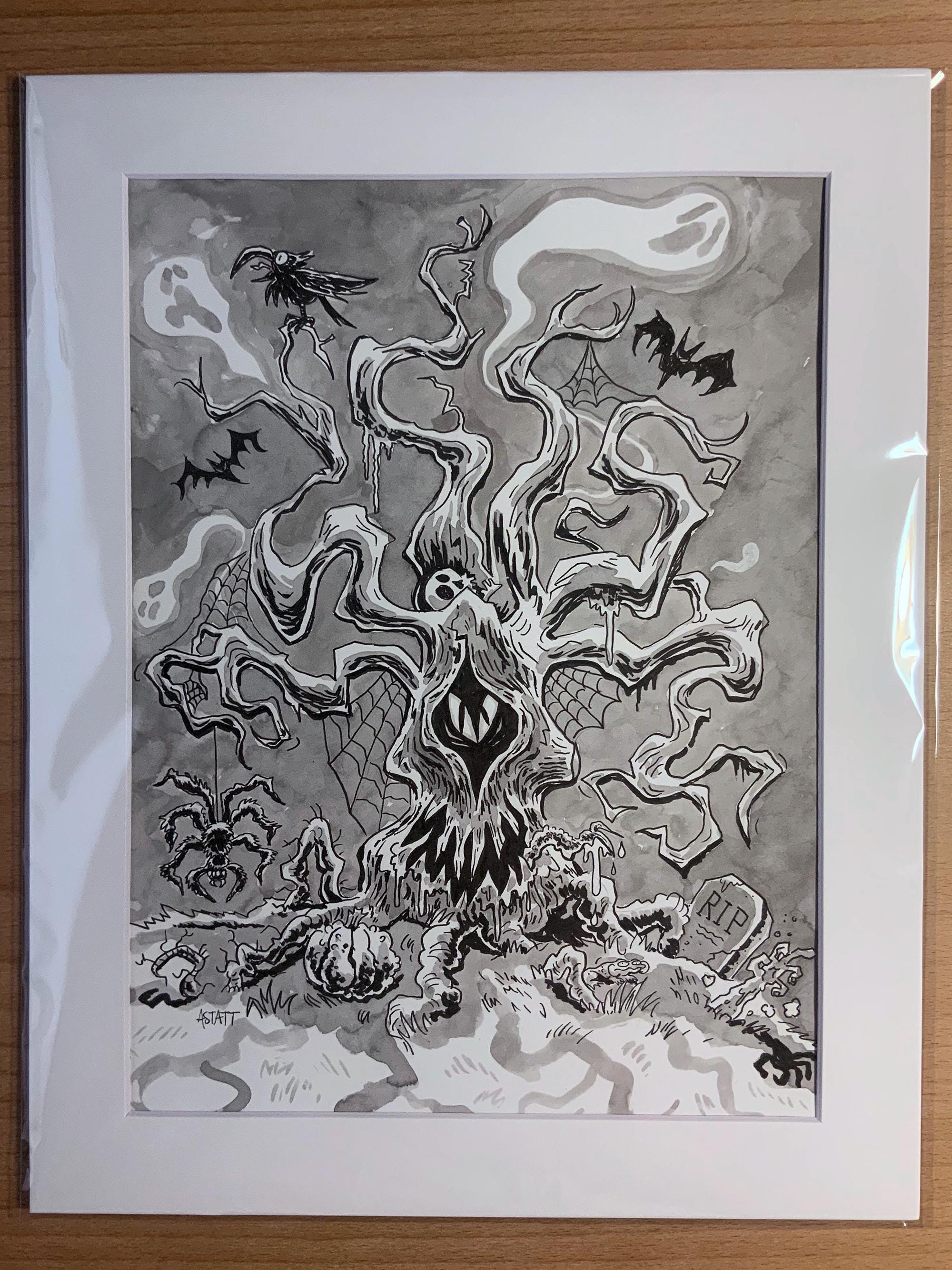 Haunted Tree Ink Drawing - Etsy