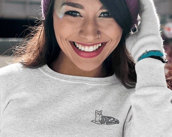 Embroidered Cat Sweater | Unisex Minimalist Crewneck