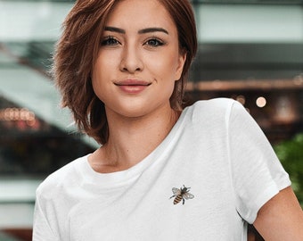 Embroidered Bee T-Shirt | Minimalist Honeycomb Flower Design