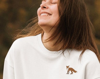 Embroidered Fox Sweater | Unisex Forest Animal Crewneck
