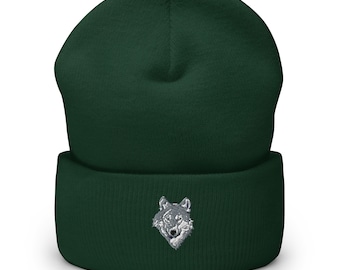 Embroidered Wolf Beanie | Unisex Winter Hat