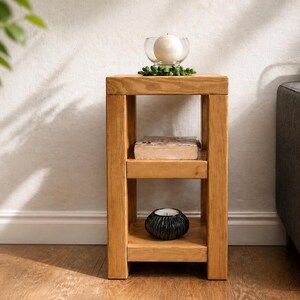 Solid Wood Nightstand with Shelves, Rustic Slim Side Table, Plant Stand, Small End Table  Handmade Bedroom Sofa Table