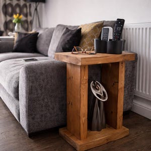 Handmade Wooden Slim Tall  Rustic Solid 22cm Coffee Sofa Side Narrow Table Bookshelf various colours and sizes