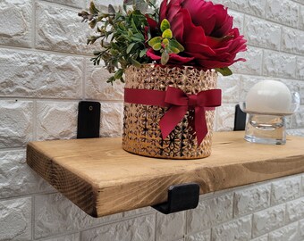 Rustic wooden shelves  metal brackets/  wood 22 cm depth /4.5 cm