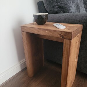 Wooden End Table: Narrow Rustic Design - Handmade Solid Wood
