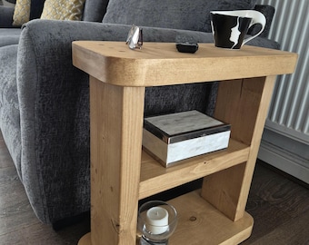 Sofa Wooden Side Round Corners 2 shelves handmade rustic table various colours and sizes