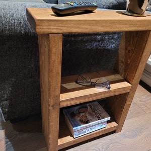 Rustic Wooden end with two shelves slim narrow side coffee table, various wax colours and sizes handmade afbeelding 5