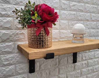 Rustic wooden shelves  metal brackets/  wood 22 cm depth /4.5 cm