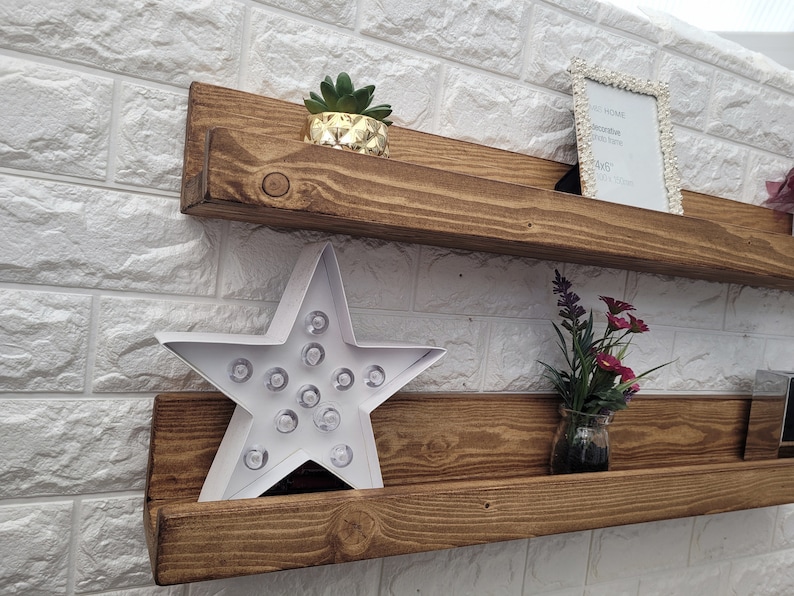 Rustic Solid Wood Photo Picture Books Ledge Shelves Sizes & Colours Available 30cm 180 cm Length handmade Dark Oak