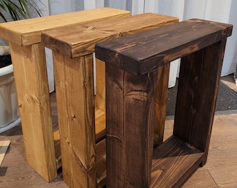 Solid Wood End Sofa Rustic Side Handmade Slim Narrow Table 14.5 cm various colours  and sizes