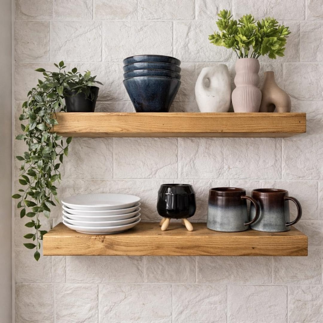 Handcrafted Shelf Rustic Floating Wood Handmade Shelf 14.5 Cm Smooth Finish Concealed ...