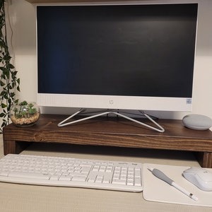 Handmade Rustic Wood Monitor Stand Ergonomic Desk Riser walnut