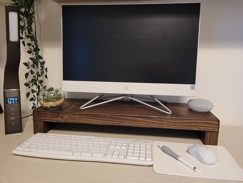 Handmade Rustic Wood Monitor Stand Ergonomic Desk Riser walnut